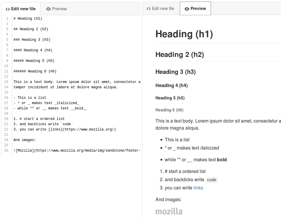 Github markdown interface with preview